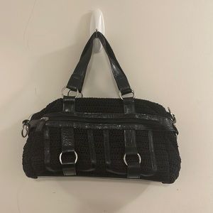 Black Crochet and Faux Leather Purse